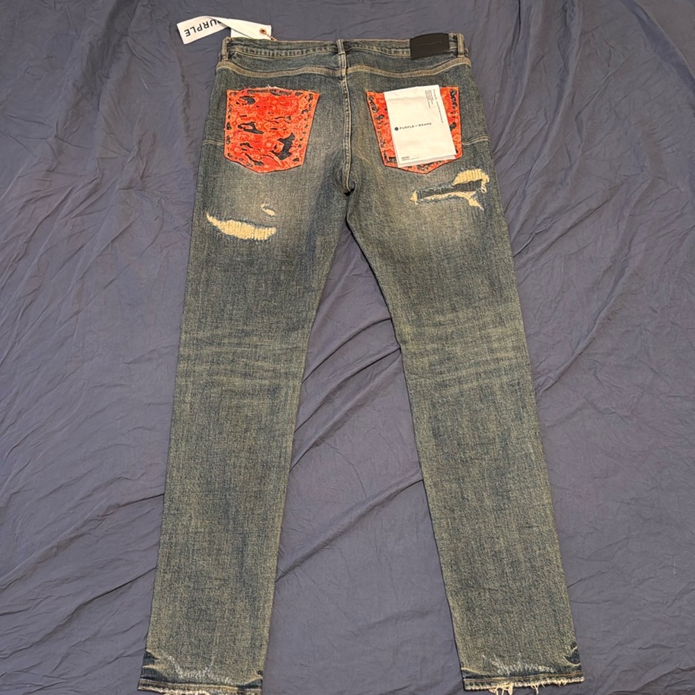 Men's Slim Jeans in Blue with Red Accents